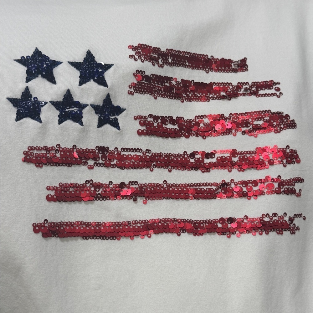 Chico's White Tee with Flag Design